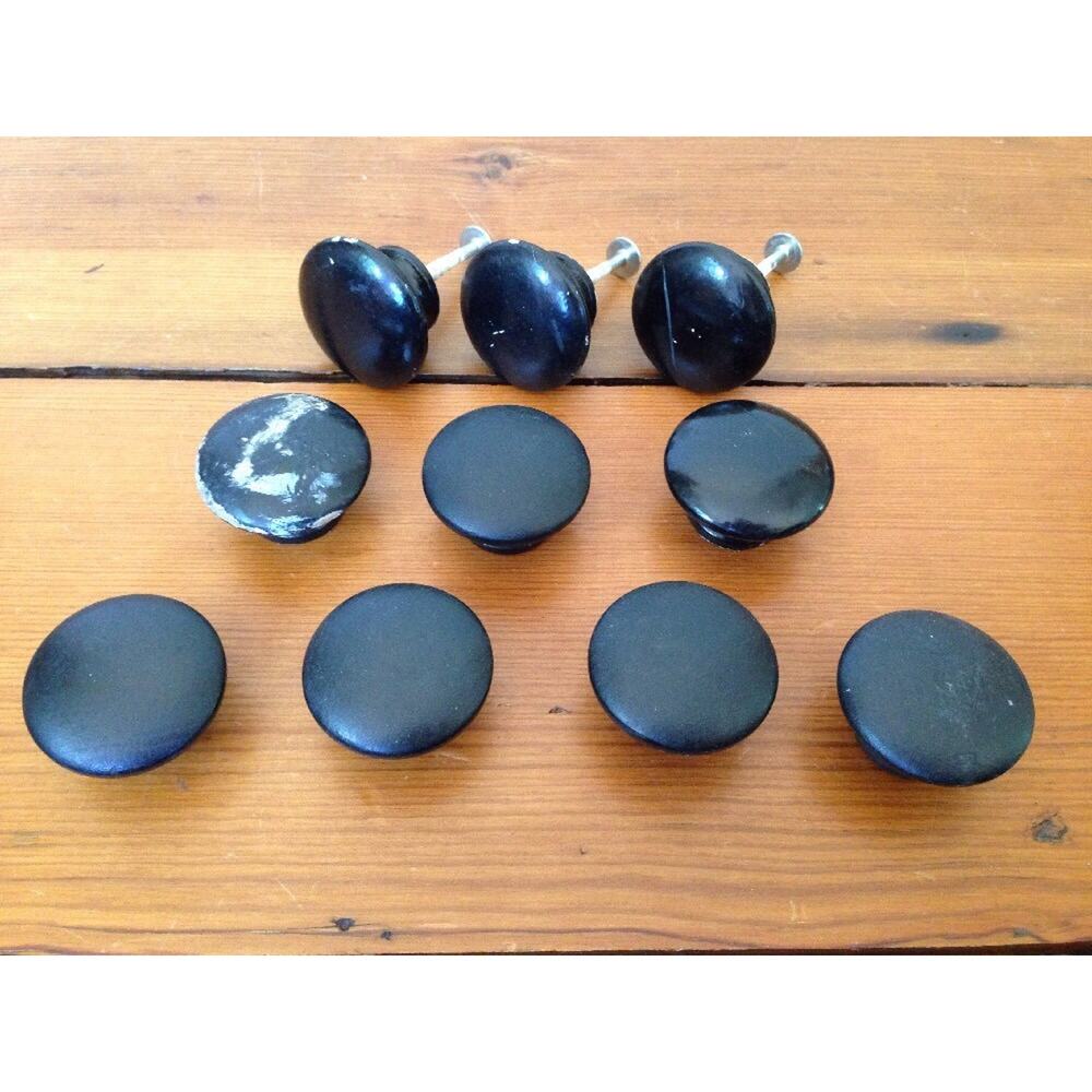 Lot 10 Vtg Antique Black Painted Wooden Round Drawer Cabinet Pulls Knobs 1.5"
